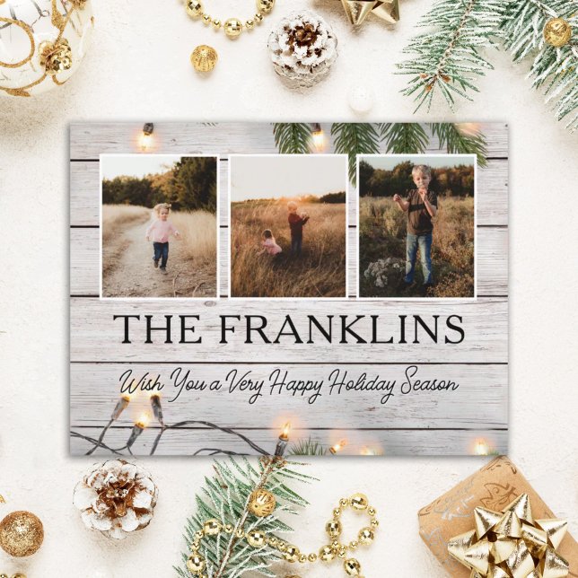 Städsegröna och rustika trächristmasfoto  vykort (Skapare uppladdad)