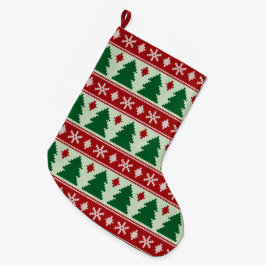 Städsegröna & Snöflingor Stickad Stor Julstrumpa