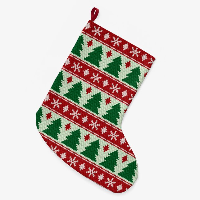 Städsegröna & Snöflingor Stickad Stor Julstrumpa (Framsidan (Hängande))