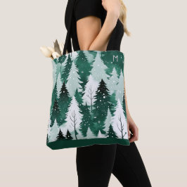 Städsegröna Träd Vinter Skog Snö Monogram Tygkasse