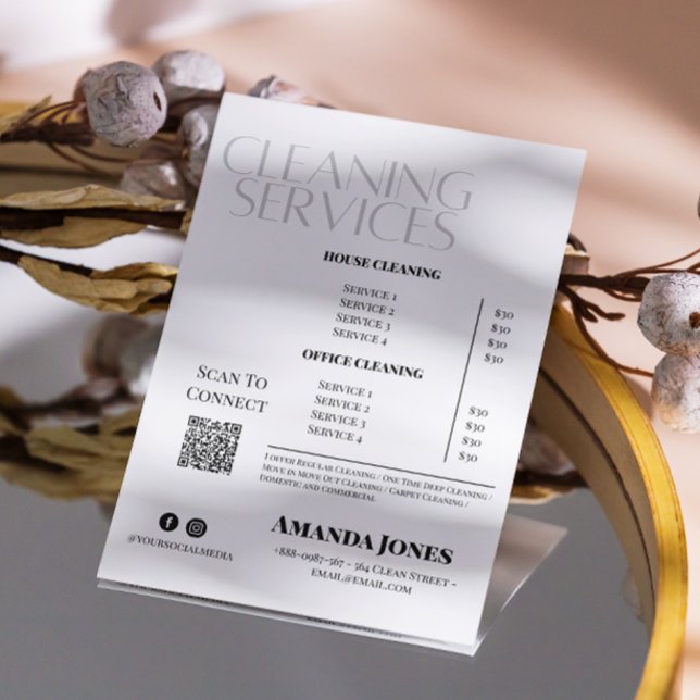 Städservice Städhjälp Pris Svart Och Vitt Flygblad (Cleaning Services Maid Price Black And White Flyer)