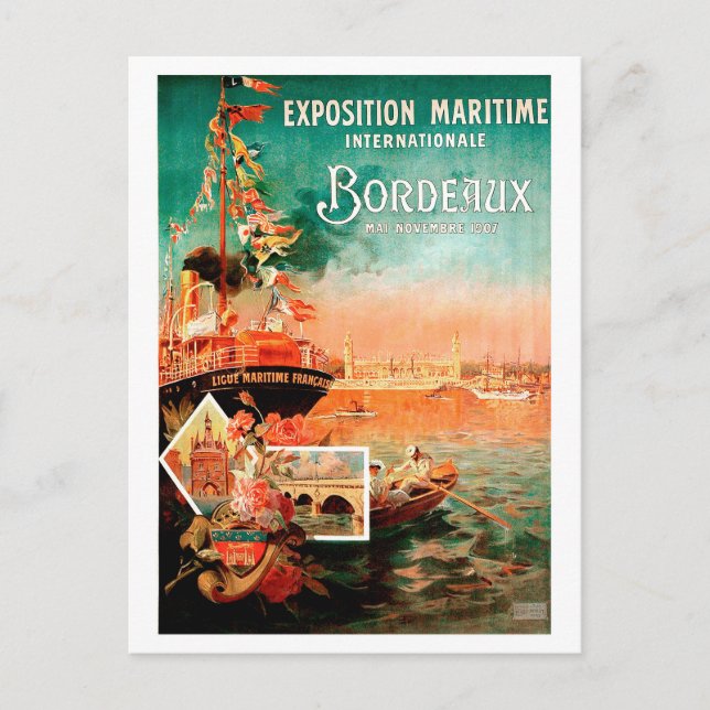 Stadshamn Bordeaux, Frankrike, frakt för turism, v Vykort (Framsida)