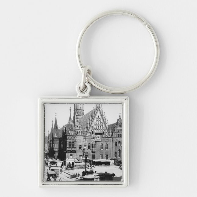 Stadshus Breslau Polen, c.1910 Fyrkantig Silverfärgad Nyckelring (Framsidan)