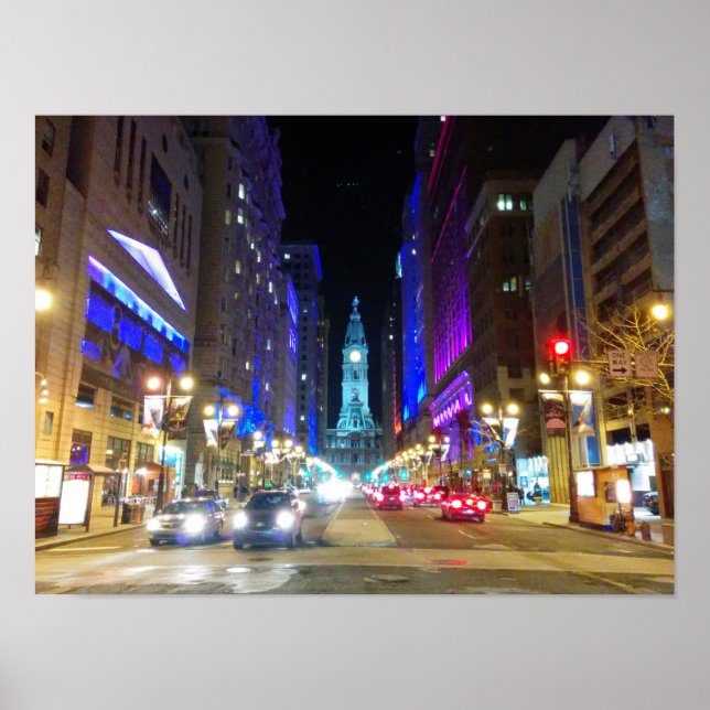 Stadshuset i Philadelphia under natten Poster (Framsidan)