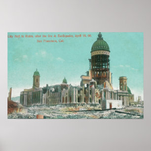 Stadshuset i ruiner efter 1906 års brand poster