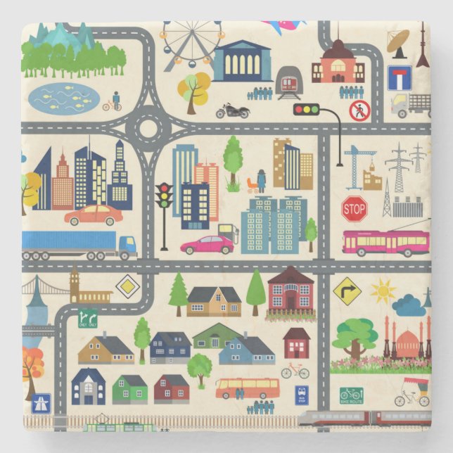 Stadskartamönster Stenunderlägg (Framsidan)