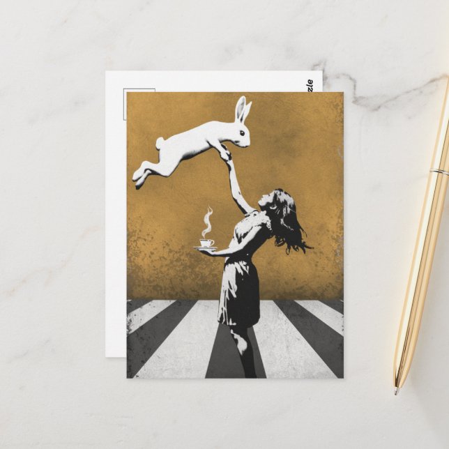 Stadskonst graffiti Tea With Bunny Vykort (Fram/Back In Situ)