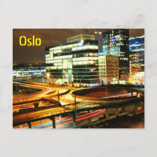 Stadslandskap nattetid i Oslo, Norge Vykort