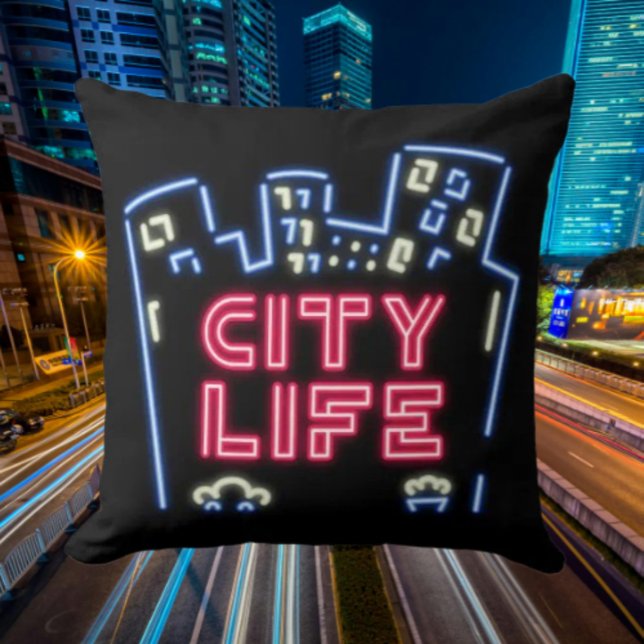 Stadsliv Neon Nätter Kuddcover – Urban Siluett Kudde (Skapare uppladdad)