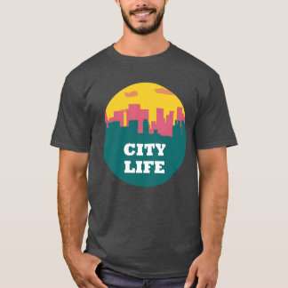 Stadsliv Urban Siluett vid Solnedgång T Shirt