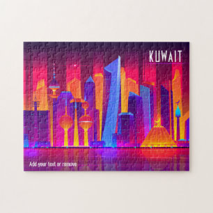 Stadsljus, färgstark illustration av Kuwait. Pussel