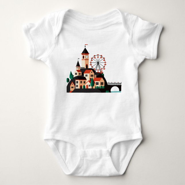 Stadspanorama med pariserhjul Baby Bodysuit T Shirt (Framsida)
