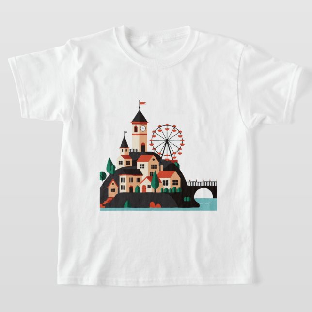 Stadspanorama med pariserhjul t shirt (Laydown)