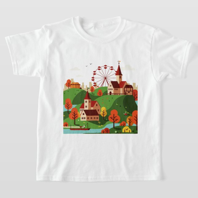 Stadspanorama med pariserhjul t shirt (Laydown)