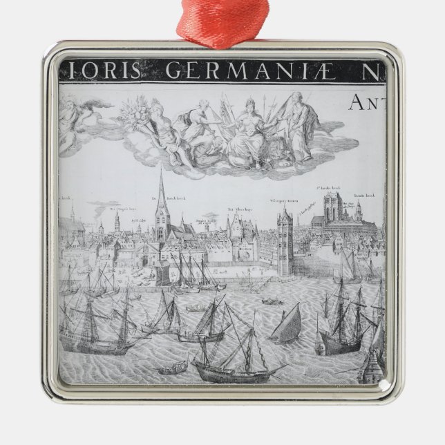 Stadsplan av Antwerp, 1549 Julgransprydnad Metall (Framsidan)