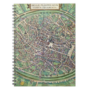 Stadsplan av Bruges, från 'Civitates Orbis Terrar Anteckningsbok Med Spiral