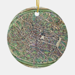Stadsplan av Bruges, från 'Civitates Orbis Terrar Julgransprydnad Keramik