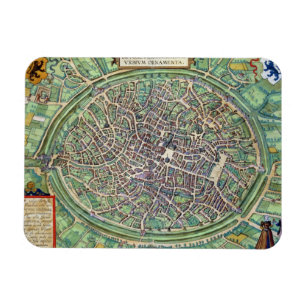 Stadsplan av Bruges, från 'Civitates Orbis Terrar Magnet