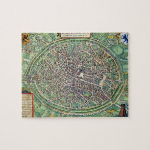 Stadsplan av Bruges, från 'Civitates Orbis Terrar Pussel