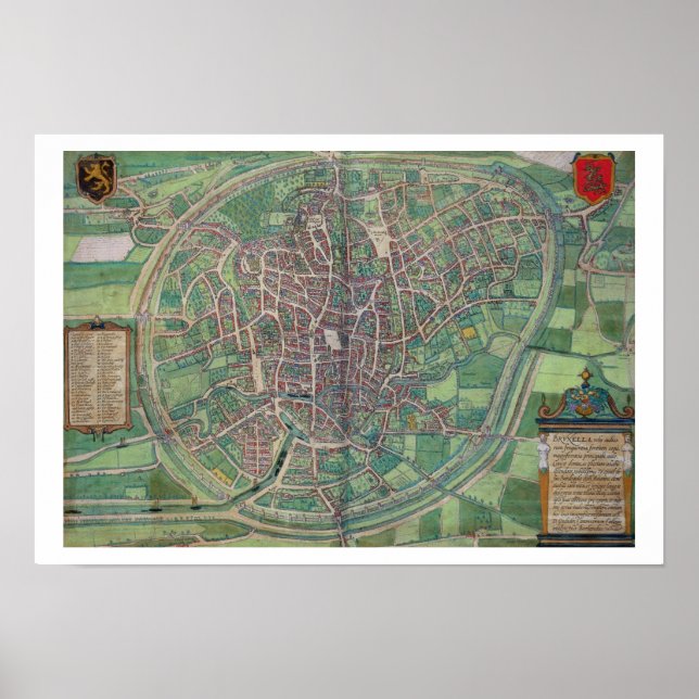 Stadsplanen för Bryssel, från Civitates Orbis Terr Poster (Framsidan)