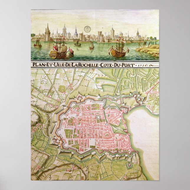 Stadsplanen för La Rochelle, 1736 Poster (Framsidan)