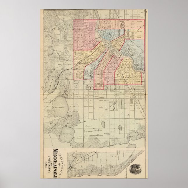Stadsplanen för Minneapolis och Vicinity Poster (Framsidan)
