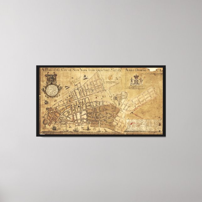 Stadsplanen för New York Karta (1755) Canvastryck (Framsida)
