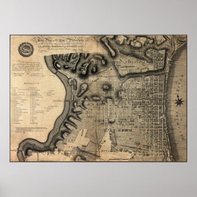 Stadsplanen för Philadelphia - 1797 Poster (Framsidan)