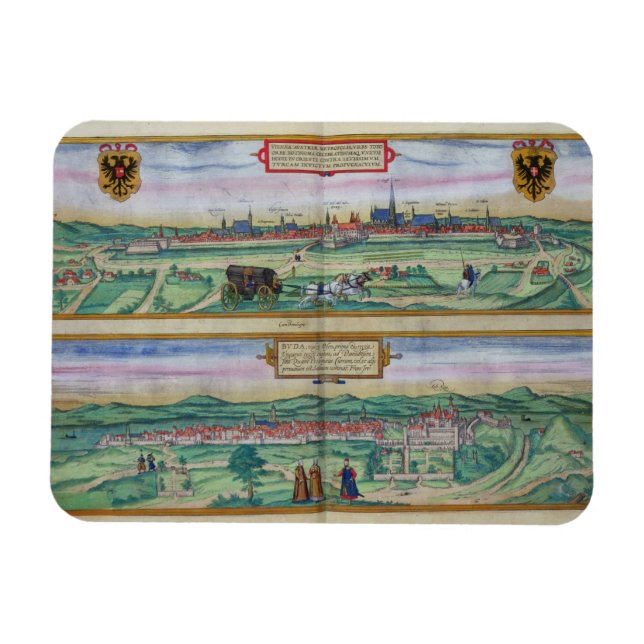 Stadsplanen för Wien och Buda från Civitates Orbi Magnet (Horisontell)