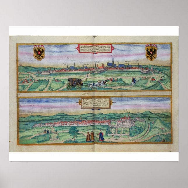 Stadsplanen för Wien och Buda från Civitates Orbi Poster (Framsidan)