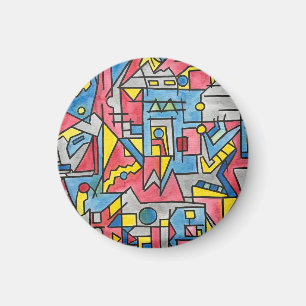 Stadsscenarie - Modern Bauhaus Geometrisk Akvarell Magnet
