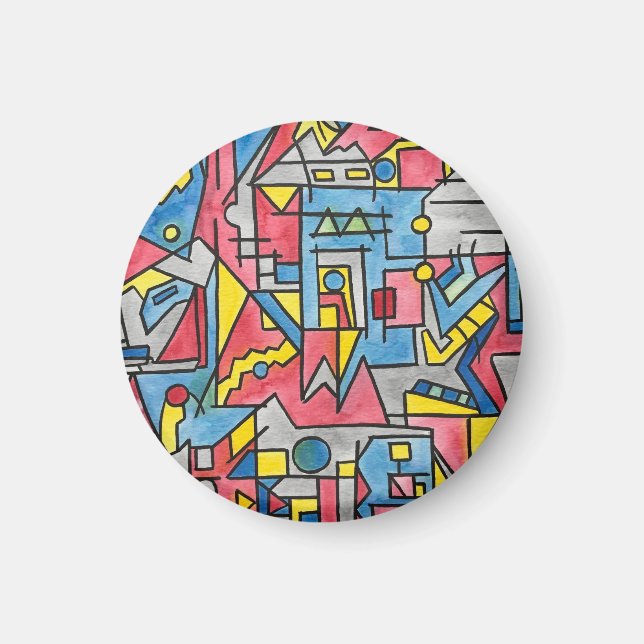 Stadsscenarie - Modern Bauhaus Geometrisk Akvarell Magnet (Framsidan)