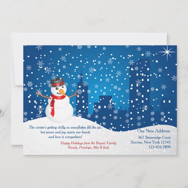 Stadssnömannen semester rörlig hälsning julkort (Framsida)