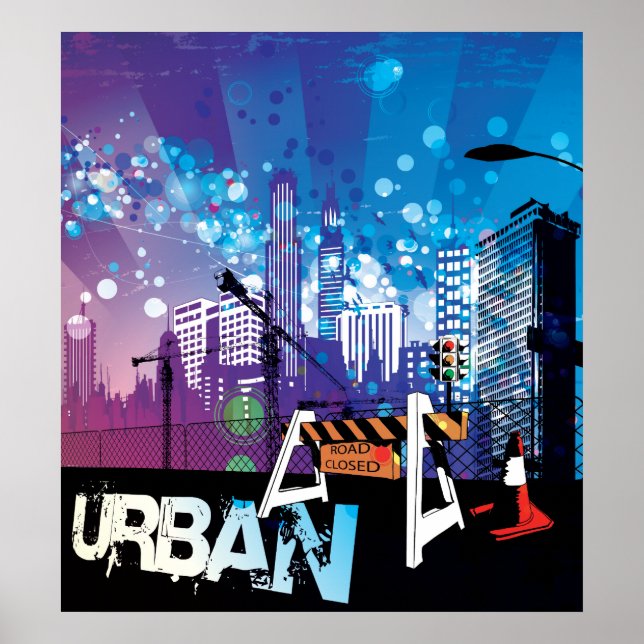 Stadsstaden byggnad med poster vägtryck (Framsidan)