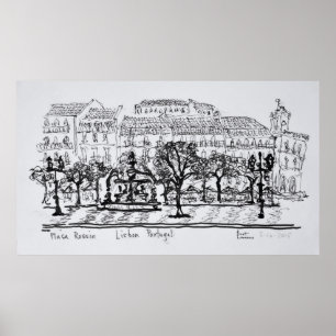 Stadstorget Placa Rossio Lissabon, Portugal Poster