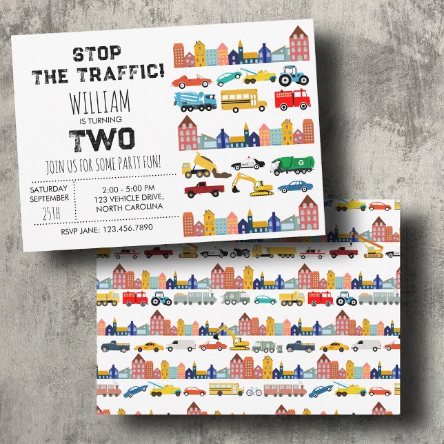 Stadstransportfordon Lastbil Andra födelsedagen Inbjudningar (City Transportation Vehicles Truck Second Birthday Invitation)