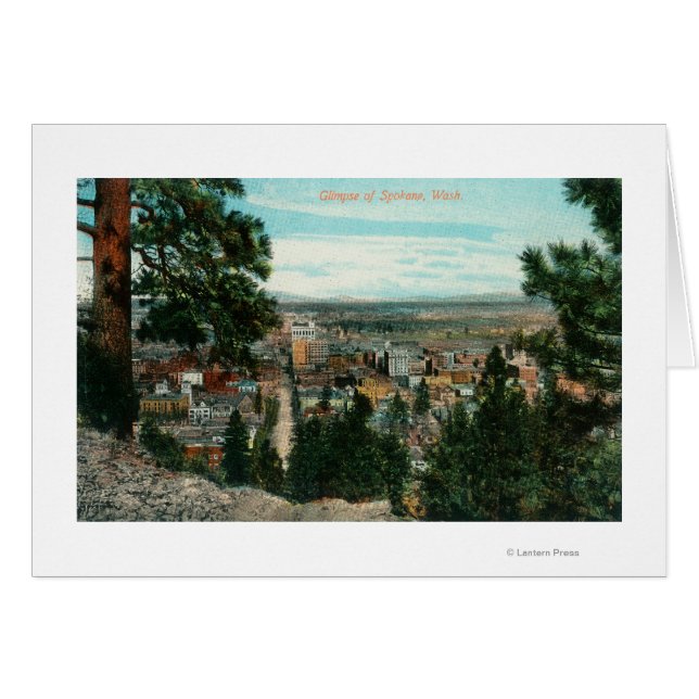 Stadsvy genom Träd Hälsningskort (Framsidan Horizontal)