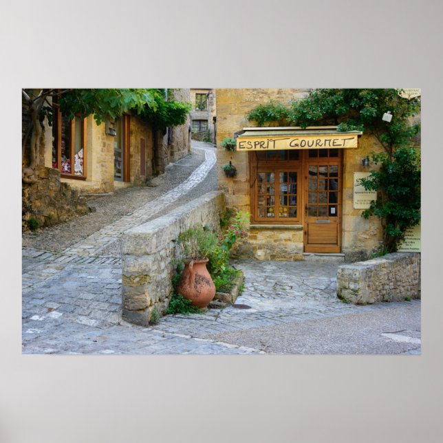 Stadsvy i Dordogne, Frankrike affisch (Framsidan)