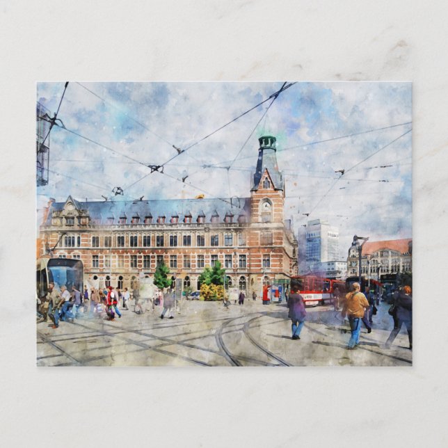 Stadtansicht von Erfurt i Thüringen. Aquarell. Vykort (Framsida)