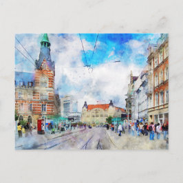 Stadtansicht von Erfurt i Thüringen. Aquarell. Vykort