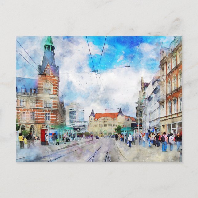Stadtansicht von Erfurt i Thüringen. Aquarell. Vykort (Framsida)