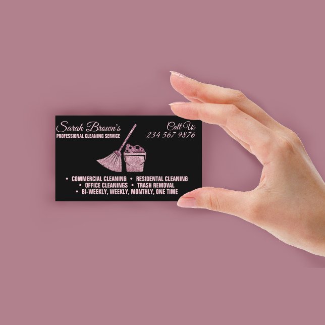 Städtjänst Hemstädning rosa glänsande Visitkort (Cleaning Service Maid Janitorial pink sparkling Business Card)