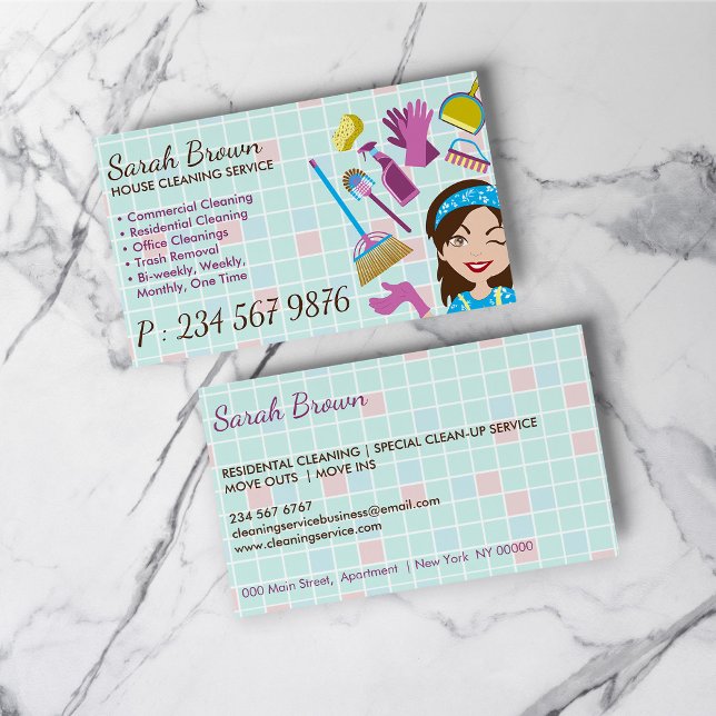 Städtjänst Städhjälp Visitkort (Cleaning Service Janitorial Lady Business Card)