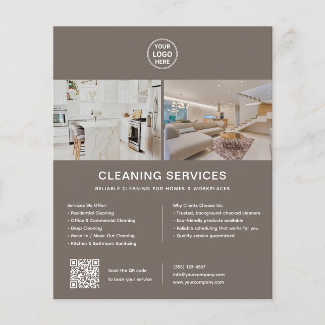 Städtjänster Anpassad Logo Beige QR Flygblad (Framsidan)