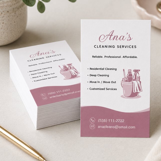 Städtjänster Dusty Rose Visitkort (House Cleaning Services Neutral Dusty Rose Business Card)