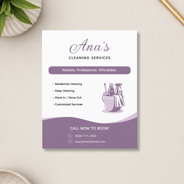 Städtjänster Husstädning Mauve Kampanj  Flygblad (Cleaning Services Housekeeping Mauve Promotional Flyer)
