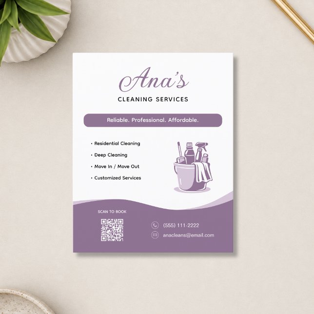 Städtjänster Husstädning Mauve QR-kod Flygblad (Cleaning Services Housekeeping Mauve QR Code Flyer)