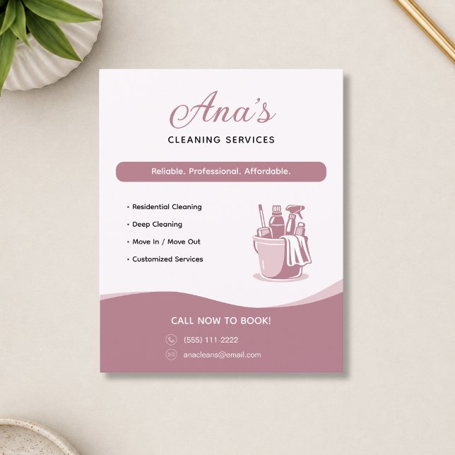 Städtjänster Husstädning Rose Kampanj  Flygblad (Cleaning Services Housekeeping Rose Promotional Flyer)