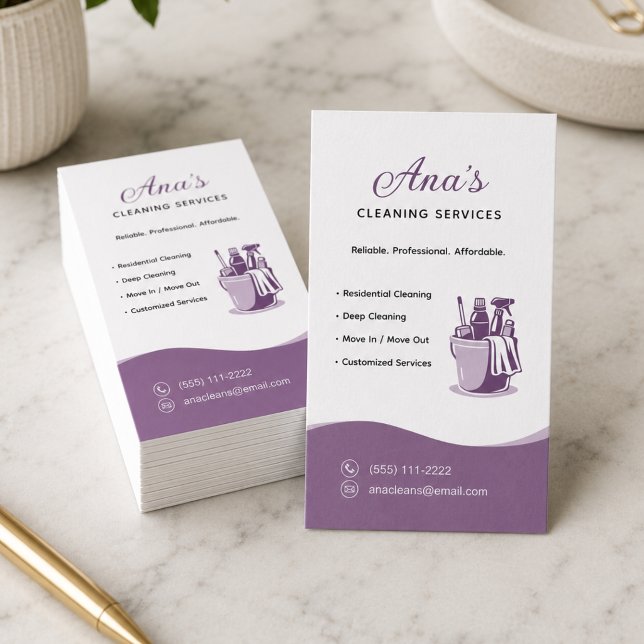 Städtjänster Mauve Visitkort (House Cleaning Services Mauve Business Card)