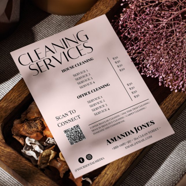 Städtjänster Städhjälp Pris Pastell Rosa Flygblad (Cleaning Services Maid Price Pastel Pink Flyer)